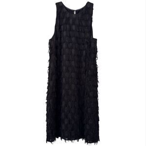 Anthropologie Roxie Fringe Polka Dot Mini Dress Sz‎ 4 Black Dance Cocktail Chic